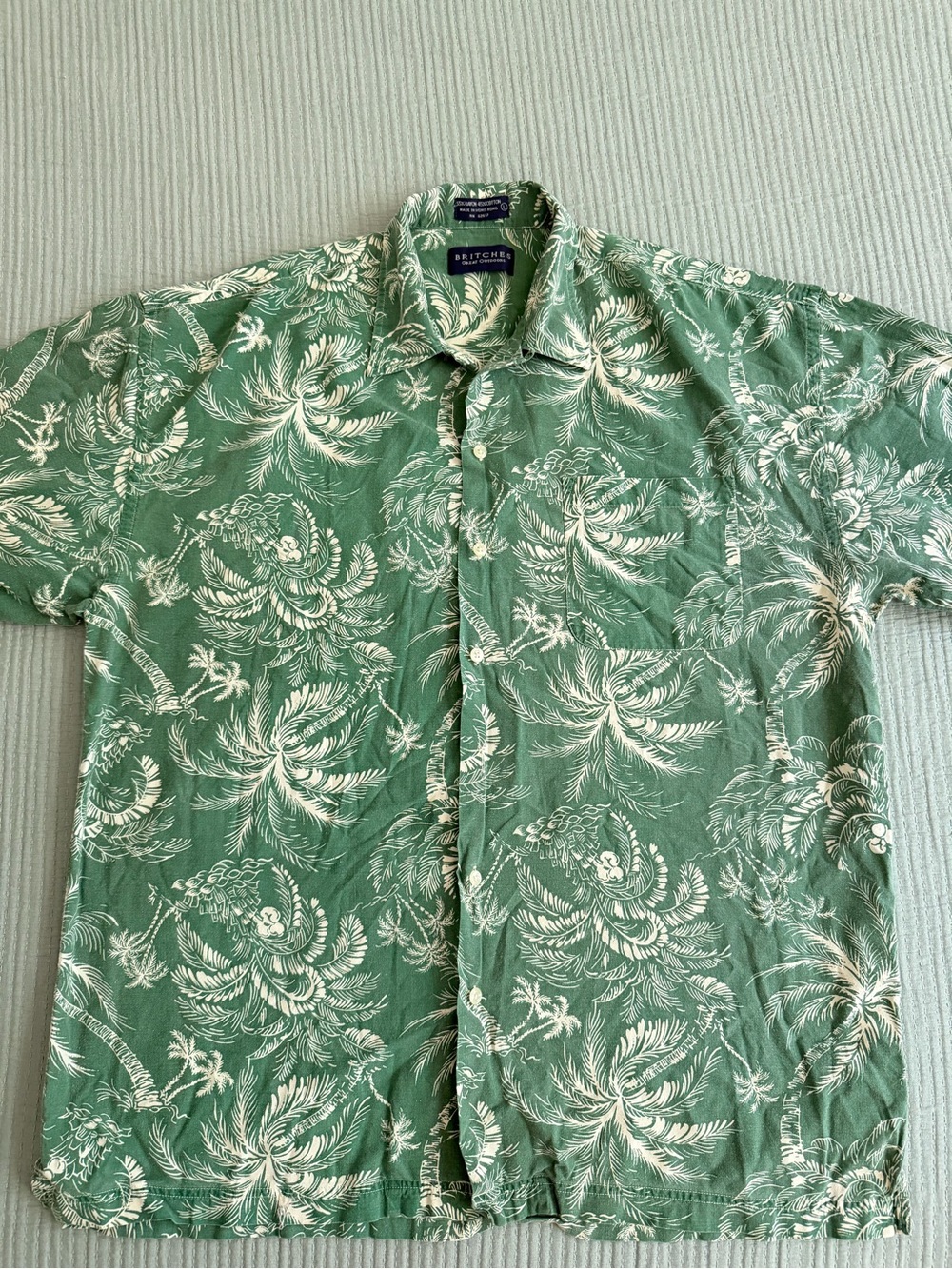 Green Tropical Print Short-Sleeve Shirt